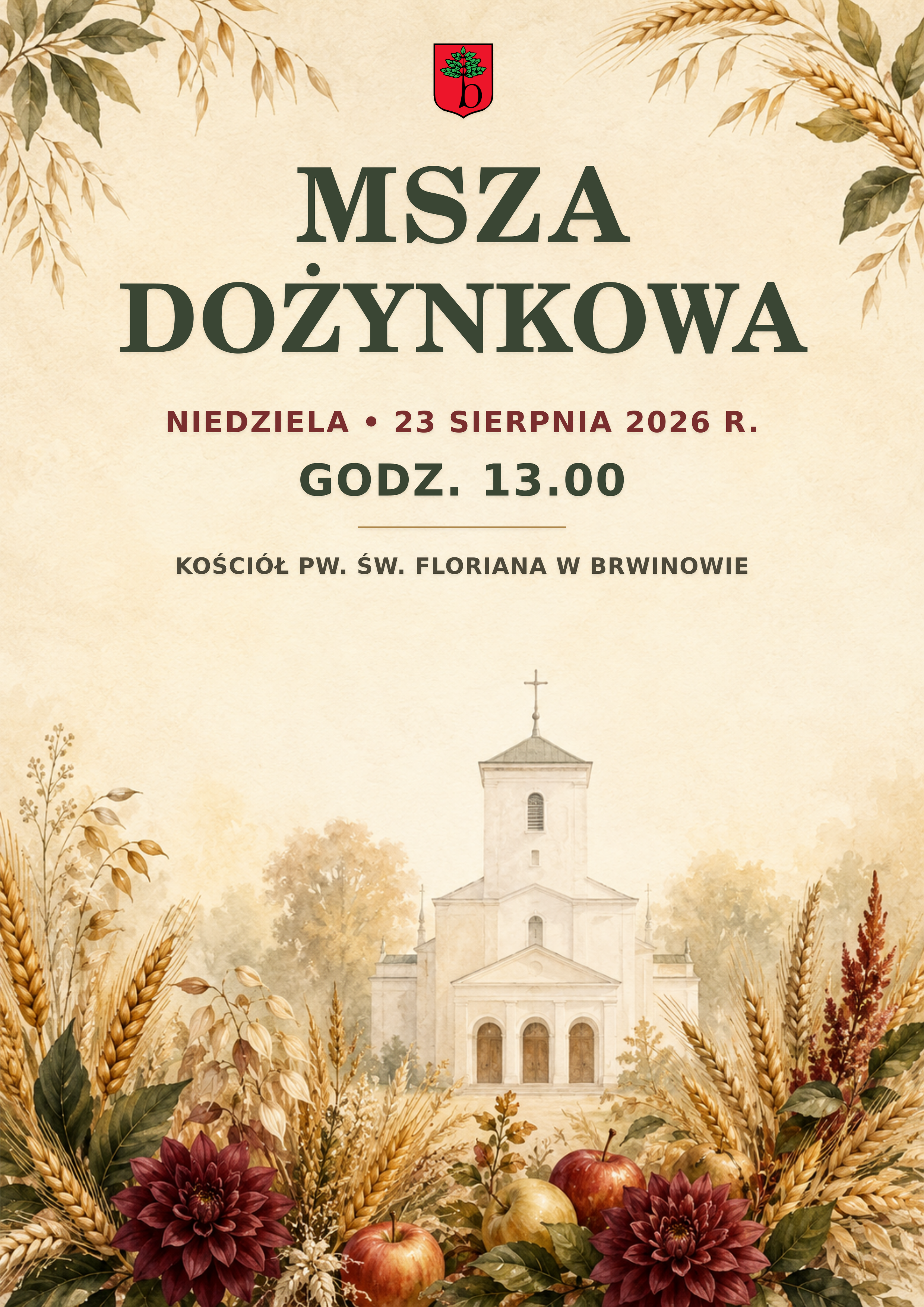 Plakat Msza Dozynkowa 23 Sierpnia 2026
